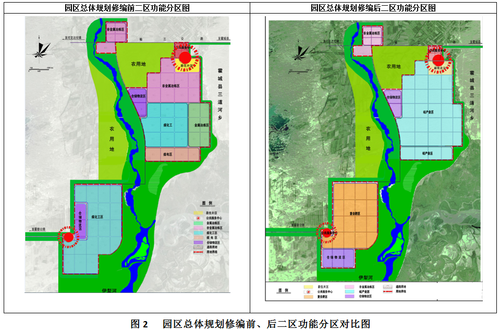 园区总体规划修编前后二区功能分区对比图