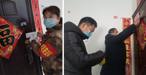 党员突击队员逐户将《告知书》张贴在小区居民家门前
