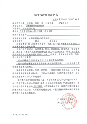 四师林草罚决字〔2022〕第11号