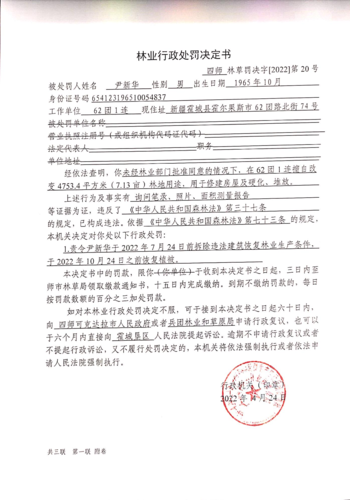 四师林草罚决字〔2022〕第20号